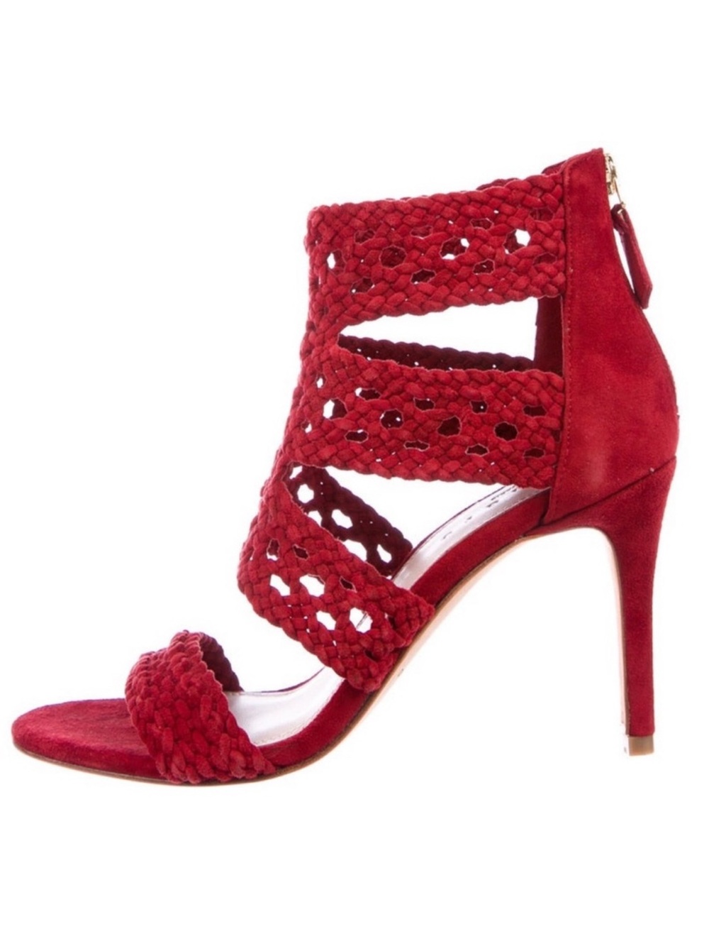 Sandro Red Suede Braided Accents Sandals